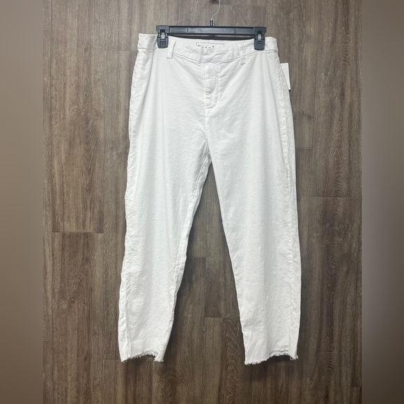 Frank & Eileen Pants - Frank and Eileen White Kinsale Cropped Pants w/ Raw Hem Cotton and Flax Blend